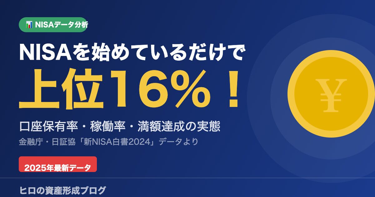 NISAを始めているだけで上位16%！口座保有率・稼働率・満額達成の実態