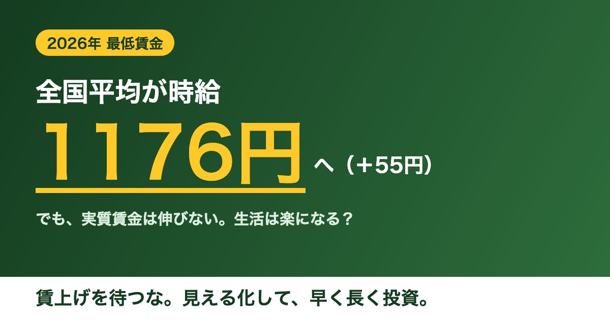 2026年度の最低賃金が全国平均1176円へ。でも実質賃金は伸びず、見える化して投資という結論のアイキャッチ