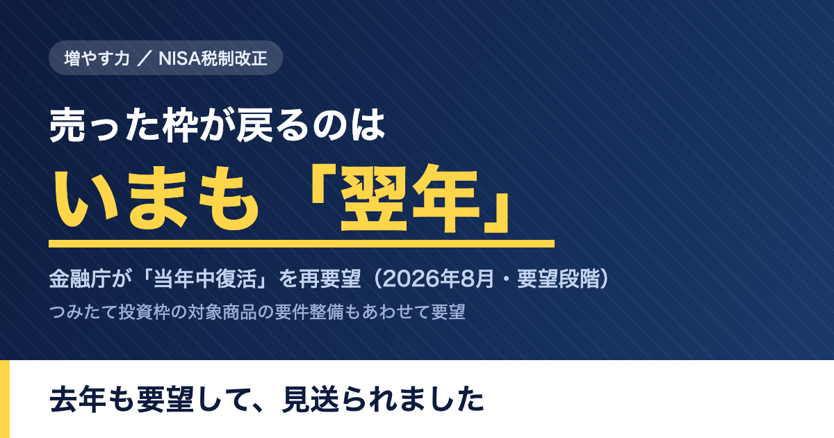 売った枠が戻るのはいまも翌年。金融庁が当年中復活を再要望